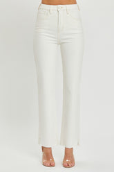 RISEN Women's High-Rise Tummy Control Straight Jeans with Raw Hem